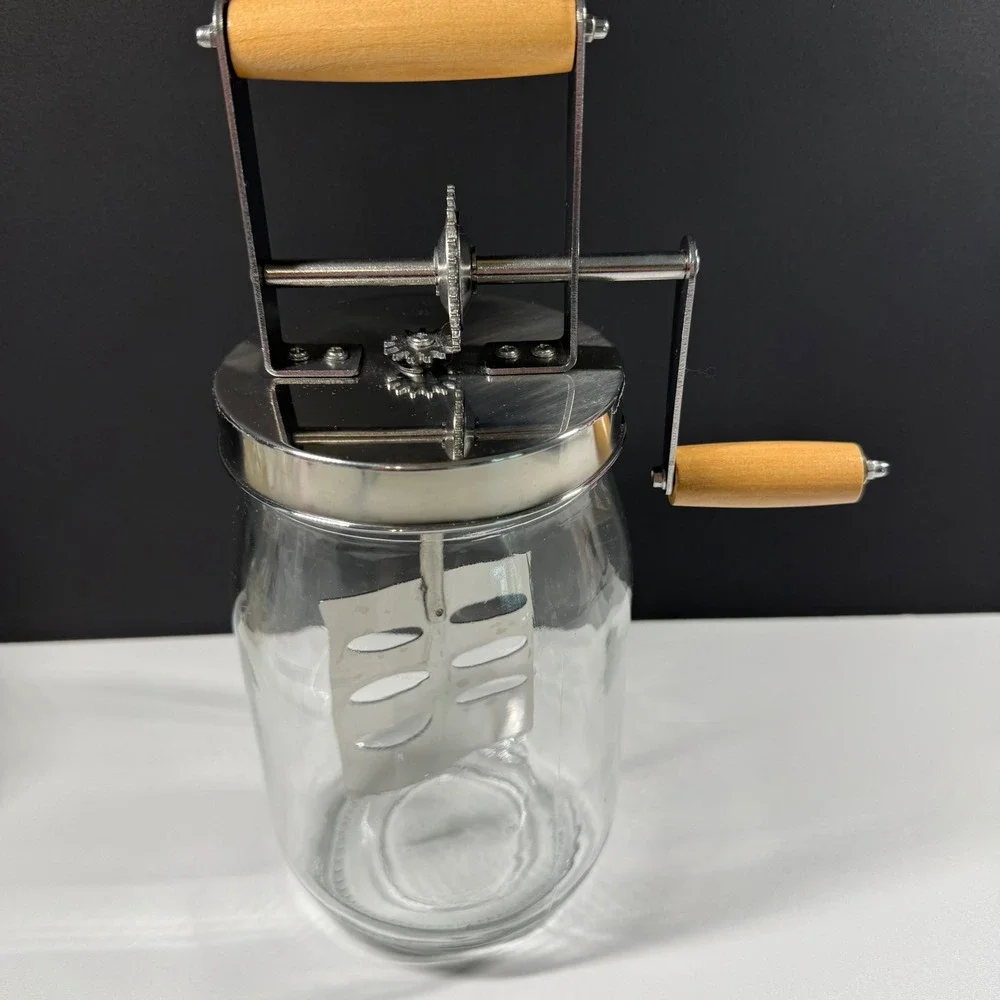 Glass Butter Churn Manual Hand Crank Wood Handle Stainless Steel 4 Cup Kitchen
